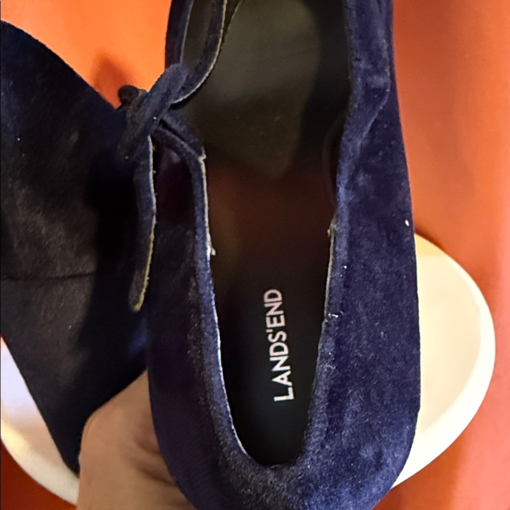 NWOT Lands' End Midnight Sapphire Velvet Block Heel Mary Janes Size 11 - Picture 7 of 11